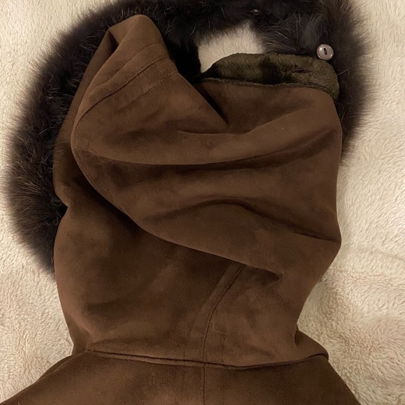 MANTEAUX Long Collar Hood Brown Coat - Picture 5 of 11